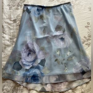 Vintage Blue Watercolor Floral Chiffon Slip Skirt 6 Fairycore Whimsical Dainty